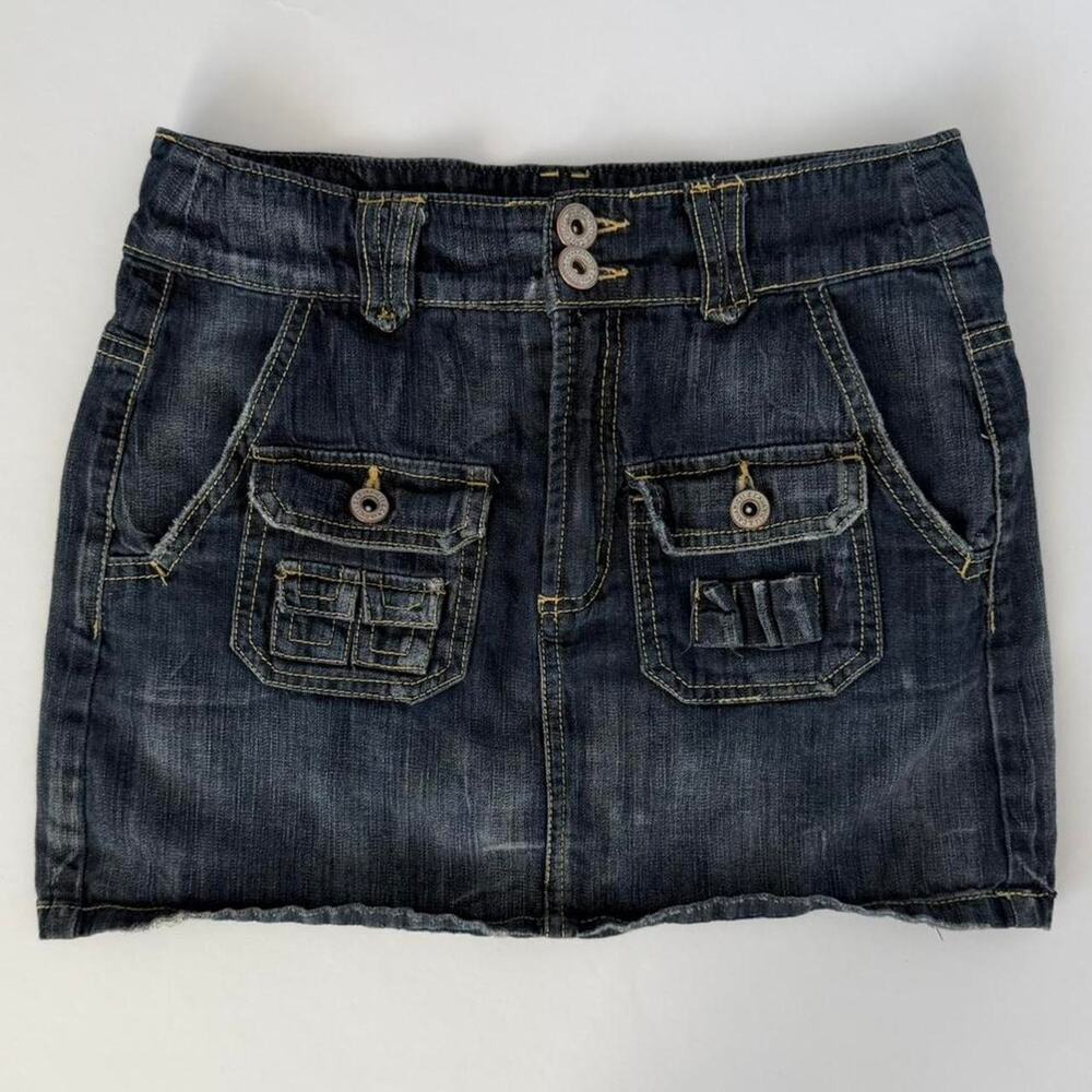 Z Cavaricci Dark Wash Denim Mini Skirt w/ Cargo Pockets